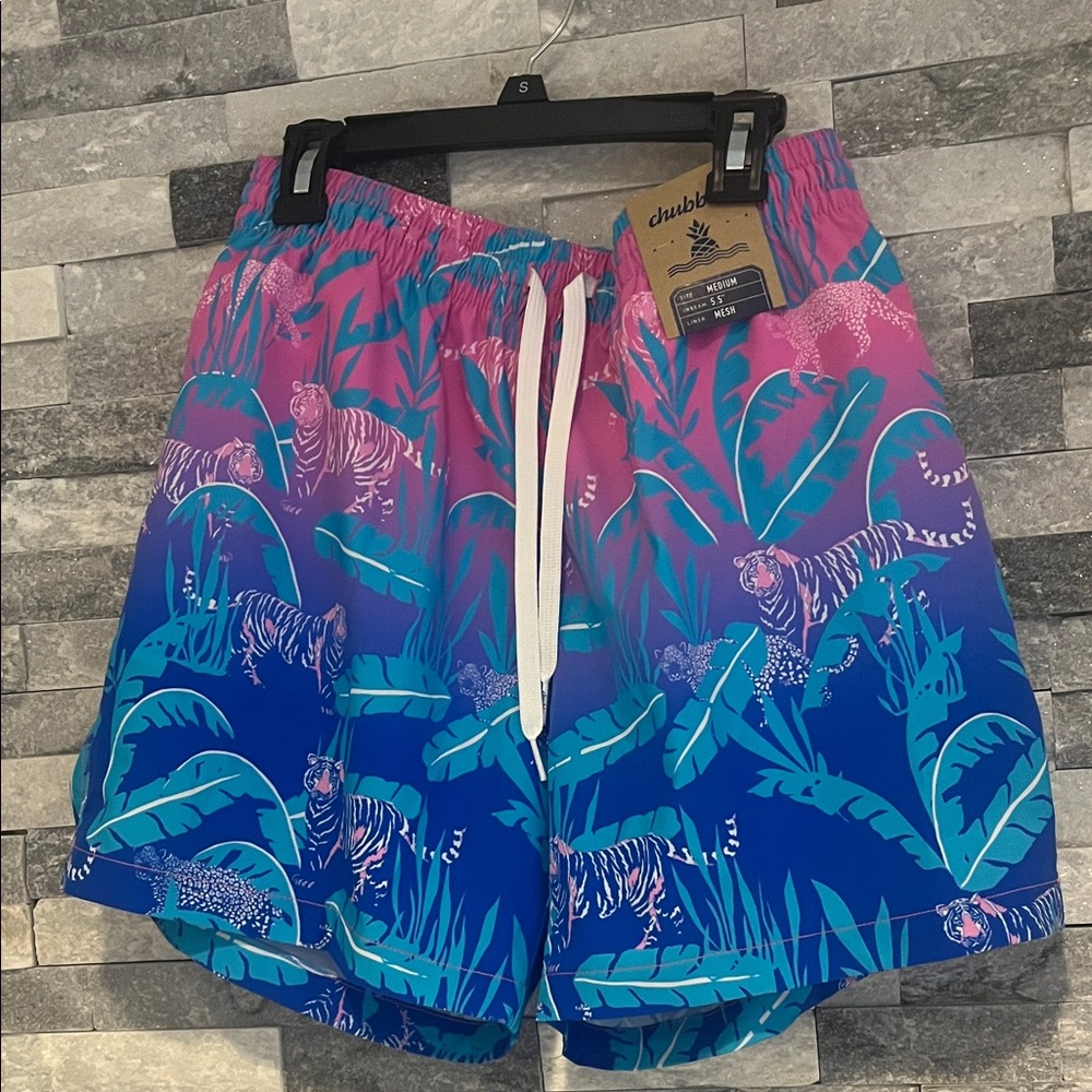 Chubbies Pink and Blue Tiger Swim Trunks